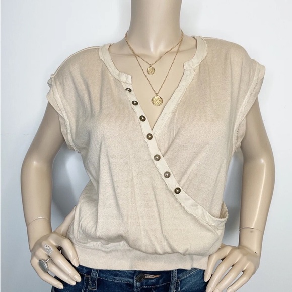 We The Free People Wrap It Up S Embroidered Crossover Top Shirt Short Sleeve - Picture 3 of 4
